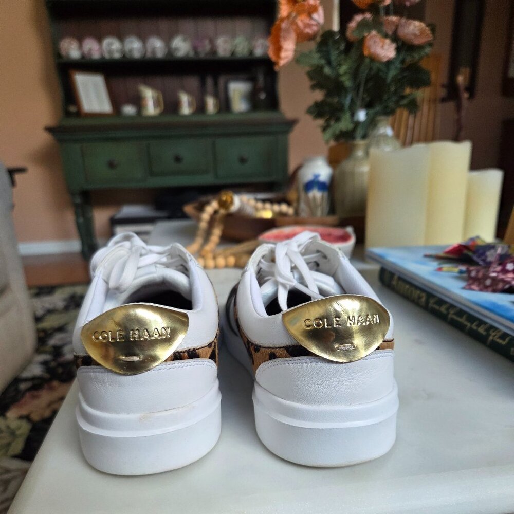 Cole Haan White, Black and Leopard Print Sneakers Size